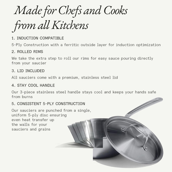Made in Cookware - 2 Quart Stainless Steel Saucier Pan - 5 Ply Stainless Clad - Professional Cookware - Crafted in Italy - Induction Compatible2