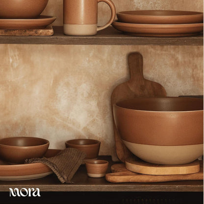 Mega and Giant Bowls Set of 2, 5.5 and 3.5 Qt Ceramic Pottery Mixing Bowls - Microwave and Dishwasher Safe - Terracotta & Peppercorn6