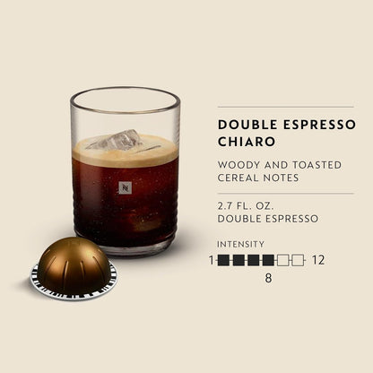 Nespresso Vertuo, Double Espresso Chiaro, 30-Count Espresso Coffee Pods | Capsules Medium Roast Pack of 1 Brews 2.7Oz3
