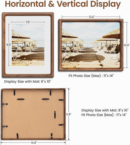 11X14 Picture Frame, Walnut Wooden Picture Frames for Wall Matted 8X103