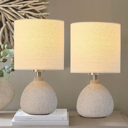 Earth Brown Rustic Ceramic Table Lamp Set of 2, Small Table Lamp Farmhouse Rustic Lamp Set Bedside Table Lamps for Bedroom Nightstand Side Table Lamps for Living Room, 13.7IN1