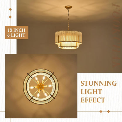18'' White Woven with Metal Frame Rattan Chandelier6