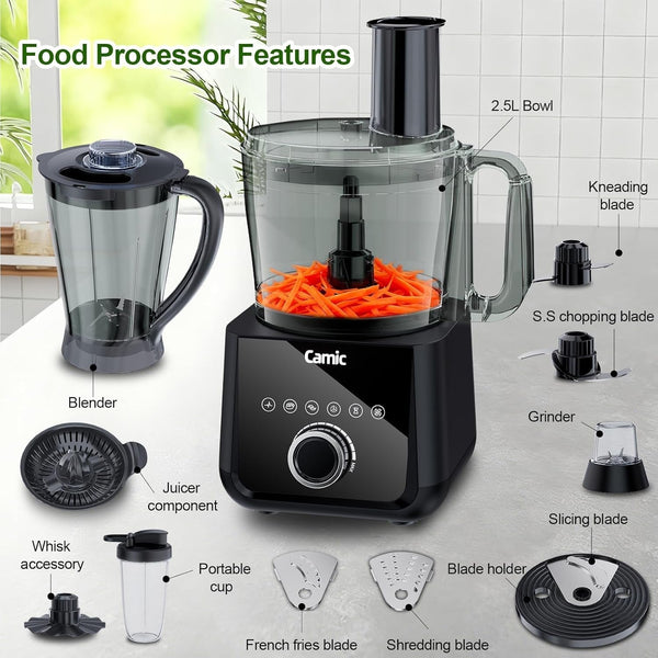 Food Processor and Blender for Home Use, 600W, Blending, Grinding, Shredding, Slicing, Doughing, Meat and Vegetable Chopping, Ice Crushing, 6 Presets, Easy to Operate and Clean (Upgrade Version)2