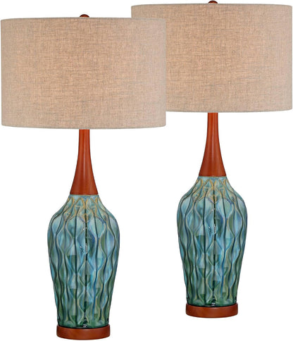 Rocco 30" Large Table Lamps Set of 2 Blue Teal Ceramic Cherry1