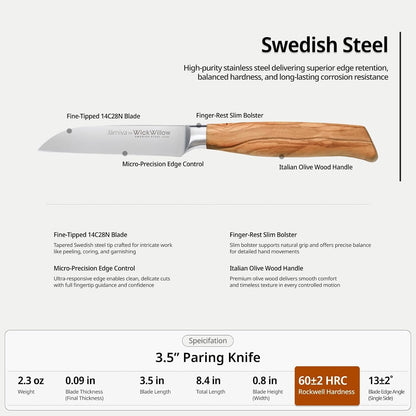 3.5” Paring Knife – Swedish Steel, Olive Wood Handle5