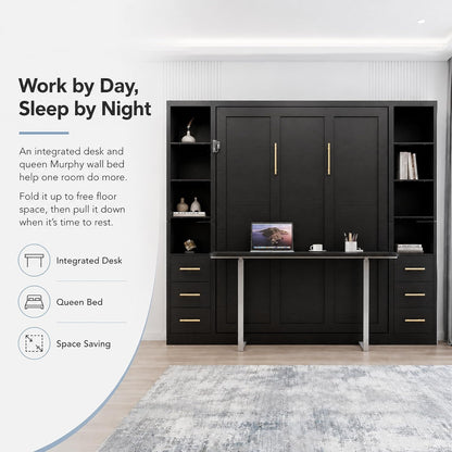 Queen Murphy Bed with Storage, Integrated Desk, Side Cabinets and Drawers8