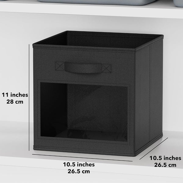 Storage Cubes with Clear Windows, Set of 6 Fabric Bins, 11 Inch Foldable Baskets Boxes for Closet, Cubby Shelf or Cube Storage Organizer, Black4