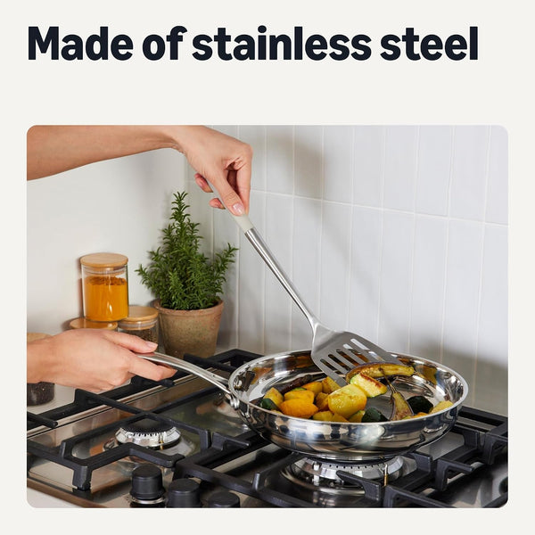 Stainless Steel Cooking Utensil Set with Ladle, Spatula, Slotted Spatula and Slotted Spoon, 4-Piece Set, Soft Grip Handle, Dishwasher-Safe, Linen Gray3