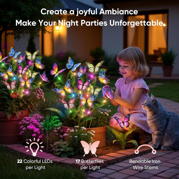 Solar Lights Outdoor Garden Decor: 2 Pack Colorful Leds Butterfly Lights5