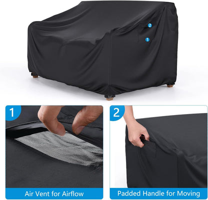 2-Seater Outdoor Patio Sofa Cover Waterproof 60"W×34"D×30"H Black | Outdoor Couch Cover, Heavy-Duty All-Weather Protection from Rain and UV for Outdoor Patio Furniture; Fits Sofa and Loveseat4