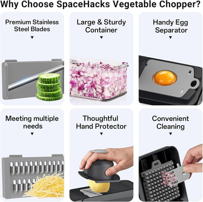 12-In-1 Vegetable Chopper with 7 Blades, Food Veggie Cutter, Mandoline Gray3