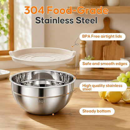 Stainless Steel Mixing Bowls with Lids Set, 4 Pack Cooking Bowls4
