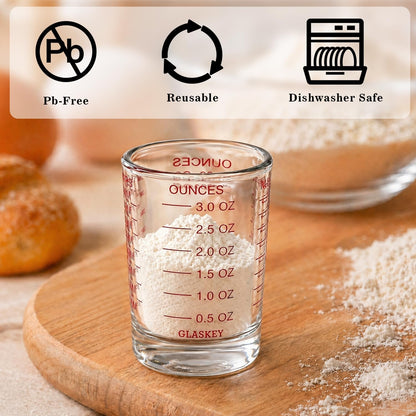 2 Pack Shot Glass Measuring Cup Set,3 Oz/90Ml Liquid Heavy High Espresso Glass Cup,Dishwasher Safe,Measurement of Dry and Liquid Ingredients(Red)3