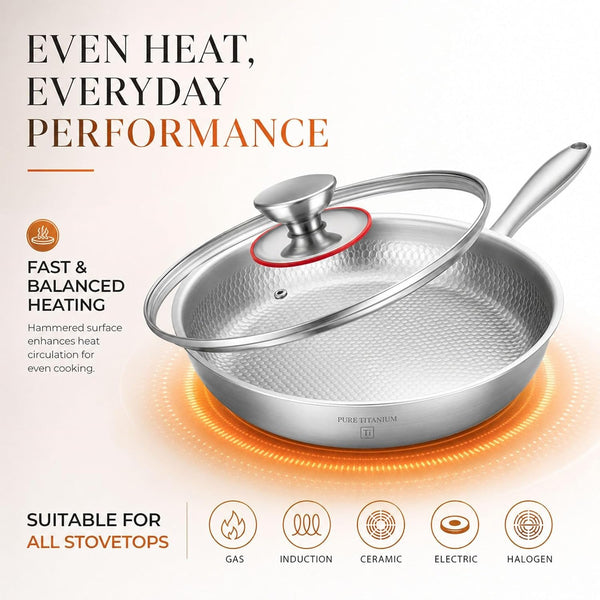 Titanium Pans Set for Cooking, Titanium Frying Pan & Titanium Soup Pot and Titanium Wok with Steamer, Non-Toxic Titanium Hammered Pro Skillet, PFAS/PFOA/PTFE Free Cookware, Dishwasher&Oven Safe4