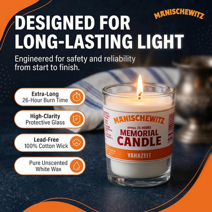 Manischewitz 24 Hour Candles, 1 Day Glass Yahrzeit Memorial Candles (4 Pack) | Burns Approximately 26 Hours, Good for Yizkor and Yom Kippur Holidays, Ner Neshama in Glass Tumbler6