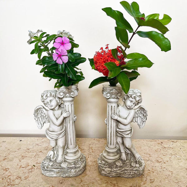 Angel Statue with Solar Lights (Left) 19.7 Inch, Outdoor Solar Angel Garden Statue with Roma Pillar for Garden Lawn Deocr, Christian Religious Gift5