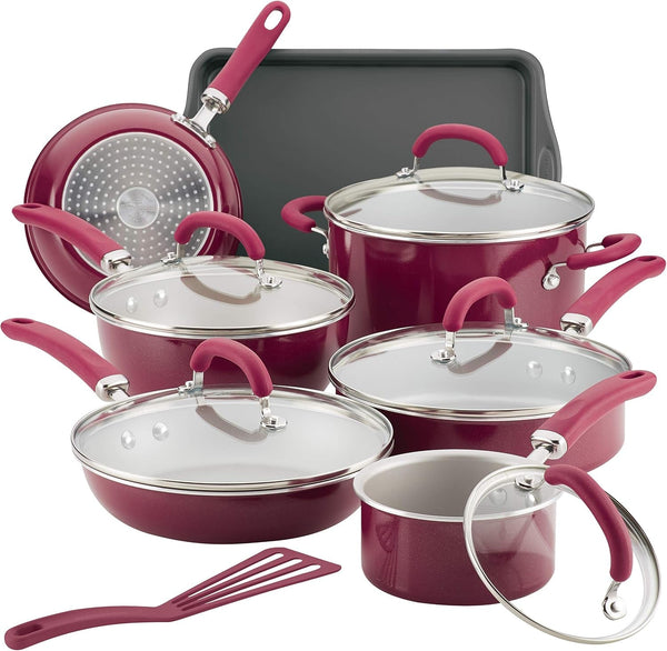 Create Delicious Nonstick Cookware Pots and Pans Set, 13 Piece, Burgundy Shimmer1