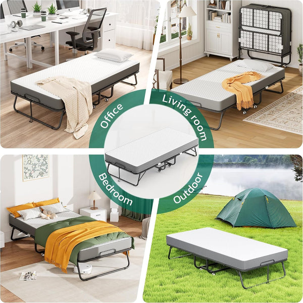 Folding Bed with 5 Inch Mattress, 75” X 31” Portable Rollaway Bed with Memory Mattress, Foldable Bed with Metal Frame for Adults,Guest,Space-Saving8