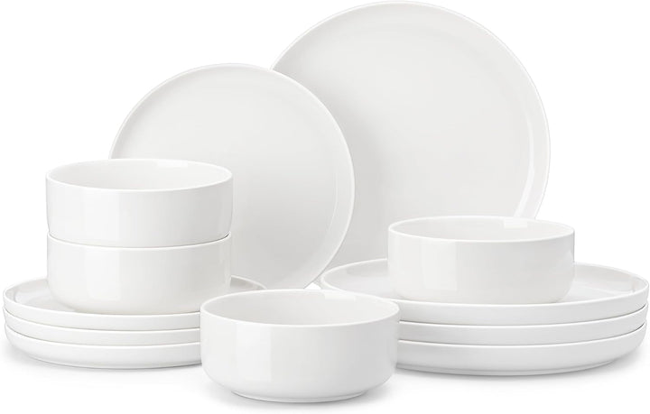 12 Pcs Porcelain Plates and Bowls Sets,Dinnerware Set for 4,White
