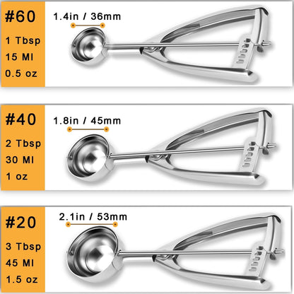 Cookie Scoop Set - Small/1 Tbsp, Medium/2 Tbsp, Large/3 Tbsp - Cookie Dough Scoop, Cookie Scoops for Baking Set of 3, Heavy-Duty 18/8 Stainless Steel Melon Baller Scoop Ice Cream Scoop2