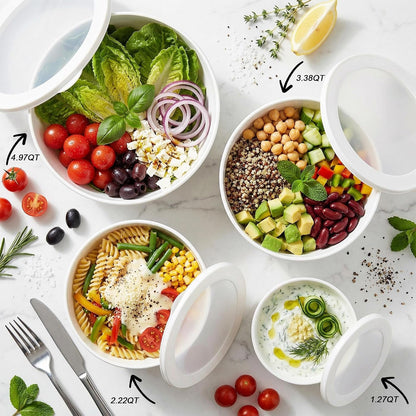 Plastic Mixing Bowls with Lids Set,4.97Qt Large Capacity Deep Nesting Bowl,8 Pieces Set Bpa-Free Prep Bowls,Dishwasher & Microwave Safe,Beige3