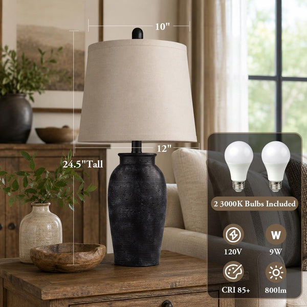 Ceramic Table Lamps Set of 2 for Living Room, 24.5'' Black Lamps3