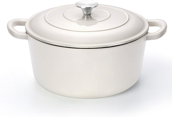 6Qt Dutch Oven, Enameled Cast Iron Dutch Oven Pot with Lid | Dual Handles for Bread Baking, Cooking, Simmer, Non Toxic & Heavy Duty, Oven Safe & Various Stovetops Suitable - Cream White1