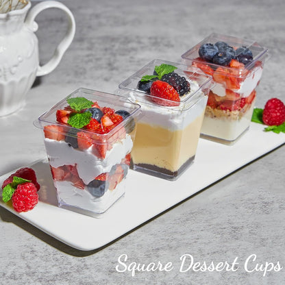 5 Oz Small Dessert Cups with Lids and Spoons, 150 Pcs Serves 50 | Mini Plastic Dessert Shooters Cups, Banana Pudding Cups, Jello Cups, Parfait Cups with Lids, Appetizer Cups for Parties6