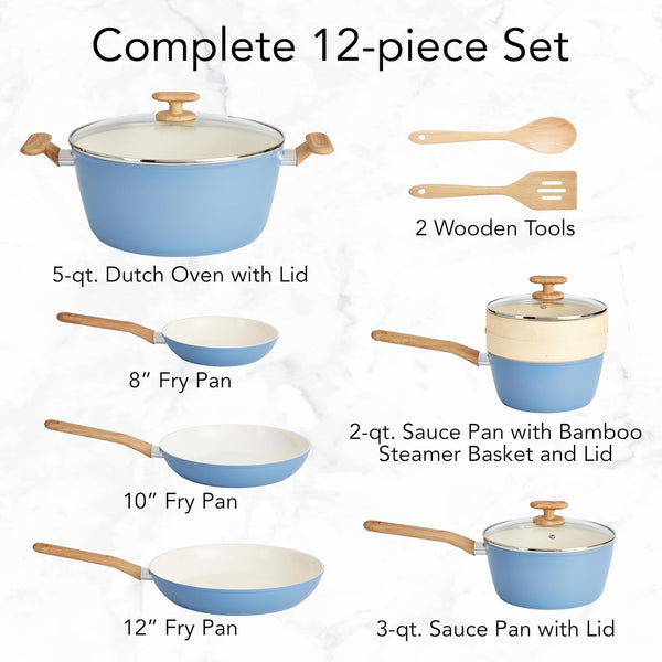 12-Piece Healthy Ceramic Titanium-Infused Cookware Set, Light Blue – Pots, Pans, Steamer, Spoon & Turner – Induction Cookware, Kitchen Pots & Pans Set, Nonstick Cooking Pan Set2