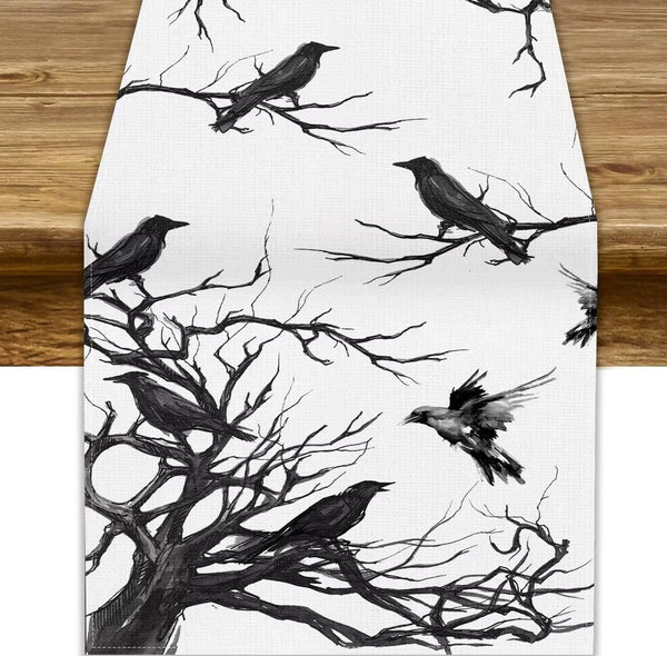 Silhouette Tree Crows Halloween Table Runner Branches Fall Kitchen Dining Table Decoration for Outdoor Home Party for Living Room Holiday Dinner Home 13X90In1