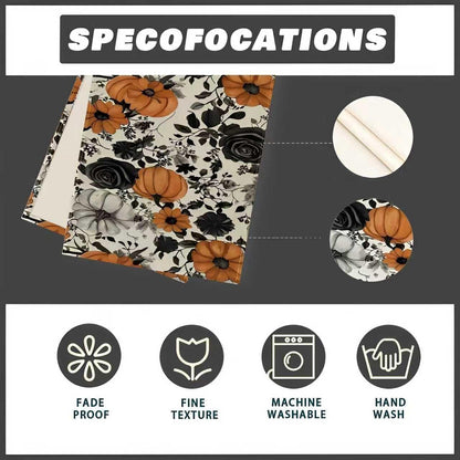 Halloween Black Rose Pumpkin Table Runner 13X90 Inch Linen Flower Thanksgiving Table Decor for Holiday Party Dinning Kitchen Decoration6