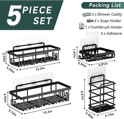 5-Pack Adhesive Shower Caddy for Bathroom & Home Decor Black4
