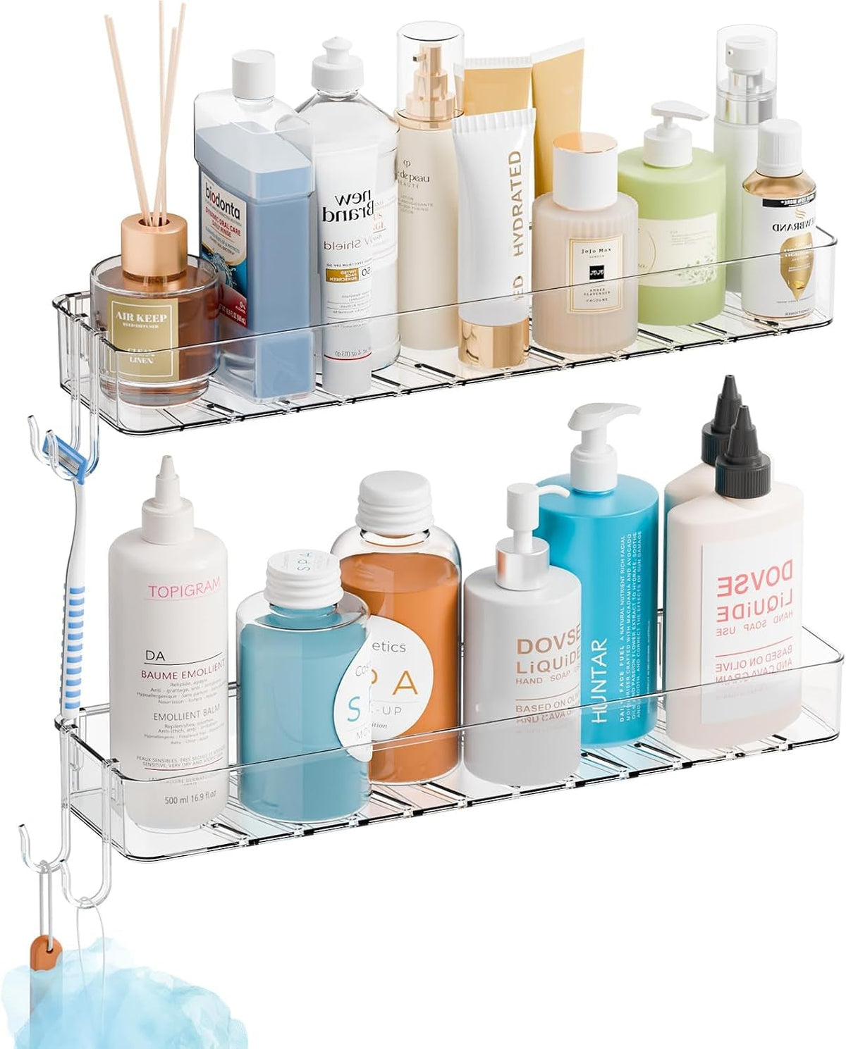 2-pack-clear-in-shower-organizers-adhesive-shower-caddy-no-rust-acrylic-shower-shelves-storage-rack-plastic-bathroom-shelves-bathtub-storage-organizer-shampoo-conditioner-holder-for-washroom