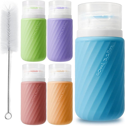 5Pcs Condiment Squeeze Bottles, 2 OZ Salad Dressing Container to Go, Bpa-Free Dressing Bottle (With Cleaning Brush & Spice Labels), Leakproof Sauce Containers for Lunch Box, Travel Size Squeeze Bottle1