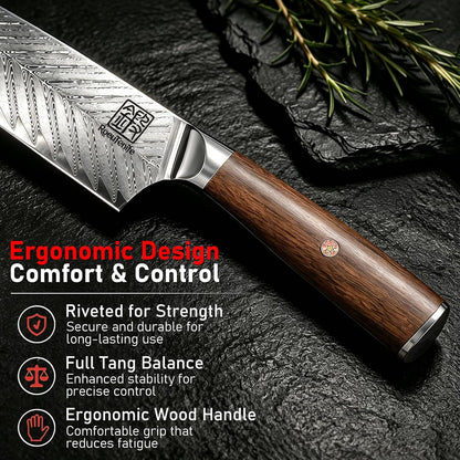 Japanese Chef Knife 8 Inch, 67 Layers Damascus Knife VG10 Steel Core, Hand Sharpened 10-12° Sharp Edge, Professional Kitchen Knife with Rosewood Handle and Gift Box for Meat & Vegetable Cutting3