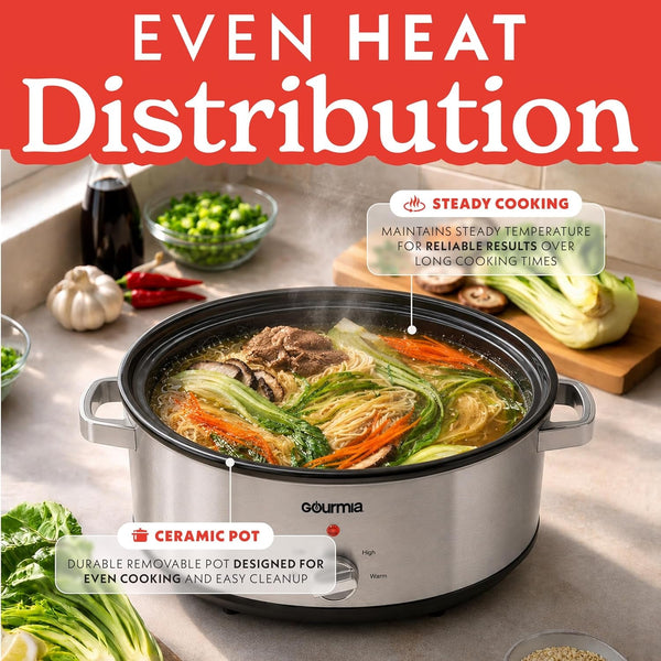 Slow Cooker - 7 Quart Removable Ceramic Pot, Manual Controls with 3 Temperature Settings, Dishwasher Safe Crock and Glass Lid, Stainless Steel7