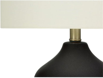 22" Black Ceramic Table Lamp, Ivory Linen Drum Shade, 3-Way Switch, 7.5" Base and 13" Shade, Transitional Style, Decorative Lighting for Living Room, Bedroom, or Office7