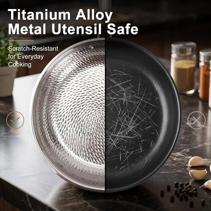 Titanium Pans for Cooking, 12-Inch Titanium Frying Pan with Lid, Non-Toxic Hammered Skillet, PFAS/PFOA/PTFE Free, Induction Compatible, Oven Safe, Dishwasher Safe3