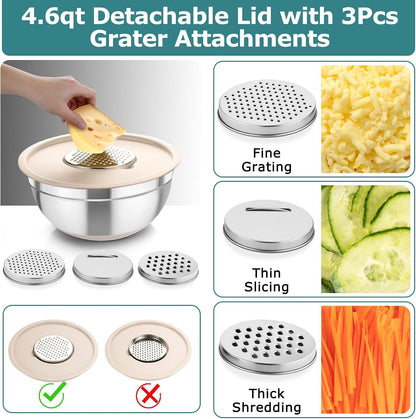 Mixing Bowls Set of 5, Stainless Steel Nesting Salad Bowl with Lids4