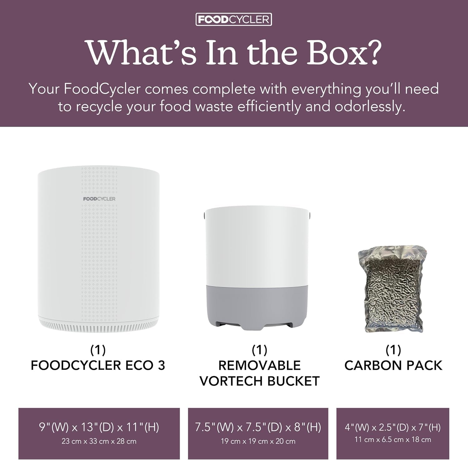 foodcycler-eco-3-home-food-processor-and-recycler-with-extra-bucket-brush-pack-efficient-electric-food-waste-disposer-system-for-home-use-3l-bucket-capacity-white
