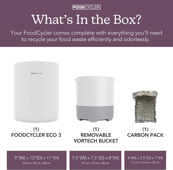 Foodcycler Eco 3 Home Food Processor and Recycler with Extra Bucket & Brush Pack – Efficient Electric Food Waste Disposer System for Home Use – 3L Bucket Capacity – White4