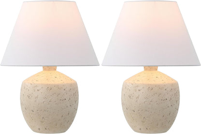 Myron 18" Concrete Effect Table Lamp, Cream, Set of 2 | Minimalist Scandinavian Design, Resin and Gold Metal Base, White Linen Shade, LED Bulbs Included, Modern Bedside Light2