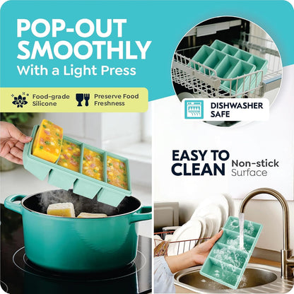 Silicone Freezer Trays with Lids, 1-Cup Soup Container Style Ice Cube Trays for Freezer - Leakproof, Dishwasher,Oven Safe, Stackable, Ideal for Frozen Broth, Leftovers & Meal Prep, BPA Free 2 Pack5