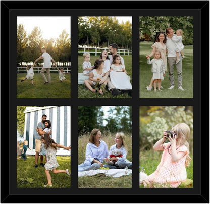 4X6 Picture Frame Collage for Wall, Display 6 Pcs 4X6 Photos with Mat or 13X13 without Mat, 6 Opening Photo Frame for 4 X 6 Pictures with Shatter Resistant Plexiglass, Black Mat, Black1