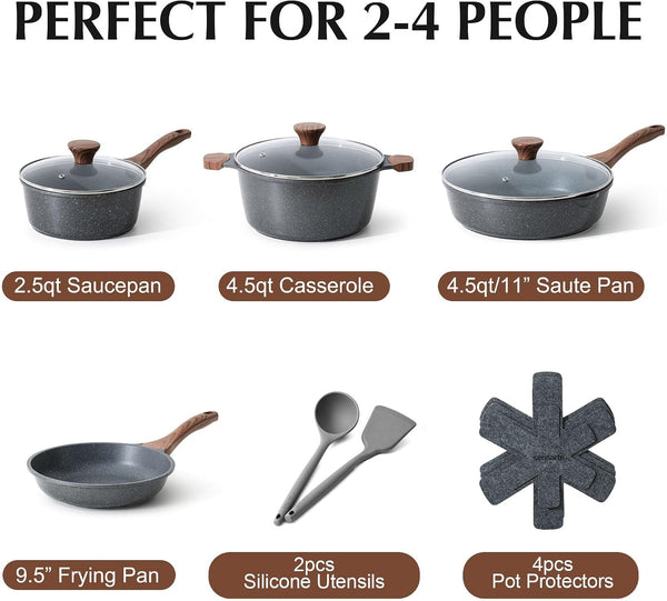 Nonstick Cookware Set 13 Pcs, Non Stick Pots and Pans Set | Swiss Granite Coating, Healthy Kitchen Cooking Set, Stay-Cool Handles, Induction Compatible, PFOA/PFOS Free2
