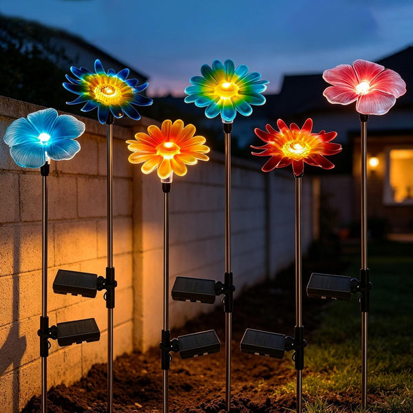 6 Pack Solar Garden Lights Outdoor Decor,Stake Yard Figurine Colorful Flower Light, Housewarming Ornament for Patio, Lawn, Yard, Pathway (Art Deco)8
