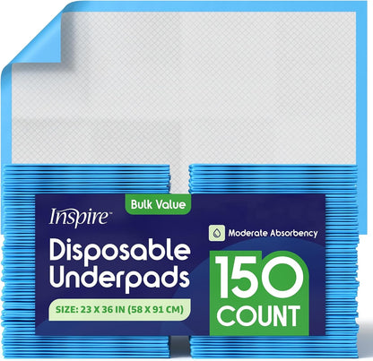 Medical Bed Linens Disposable Underpads 23” X 36” – Moderate Absorbency Waterproof Bed Pads for Hospital Beds, Patient Care, Incontinence & Medical Surface Protection – 150 Count1