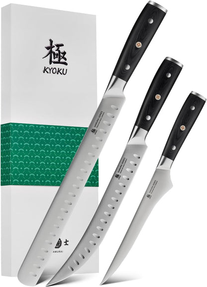 3Pc Kitchen Knife Set - Japanese Steel Boning Slicing Butcher Set | 56-58 Hrc German 1.4116 Steel Full Tang Blades, Pakkawood Handles, Meat Fruit Vegetable Dicing Carving Set with Sheaths1
