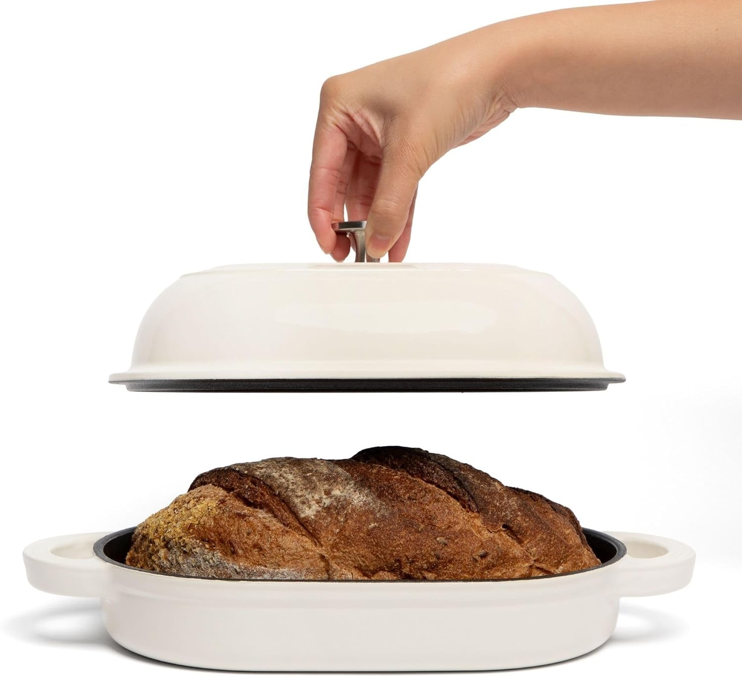 cast-iron-oval-bread-oven-10-x-6-5-rustic-dutch-oven-bread-cloche-with-steam-circulating-lid-for-perfect-sourdough