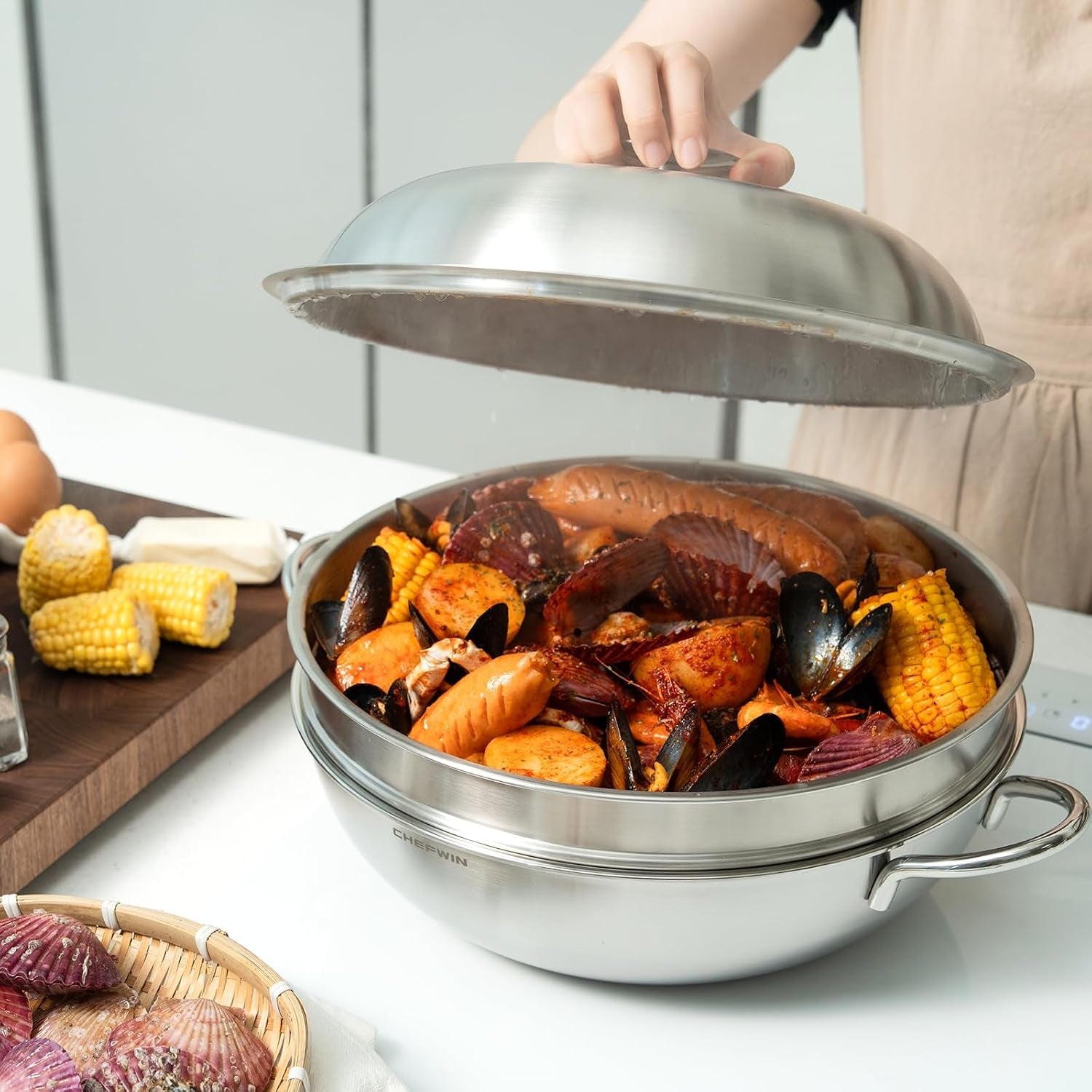 316-stainless-steel-heavy-duty-12-6-inch-6-3-quart-wok-pan-with-lid-and-steamer-stir-fry-pan-5ply-induction-cookware-dishwasher-safe-oven-safe
